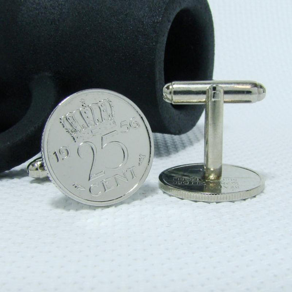 Manchetknopen gemaakt van 25 cent, kwartje 1956