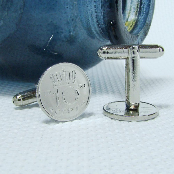 Manchetknopen gemaakt van 10 cent, dubbeltje 1958