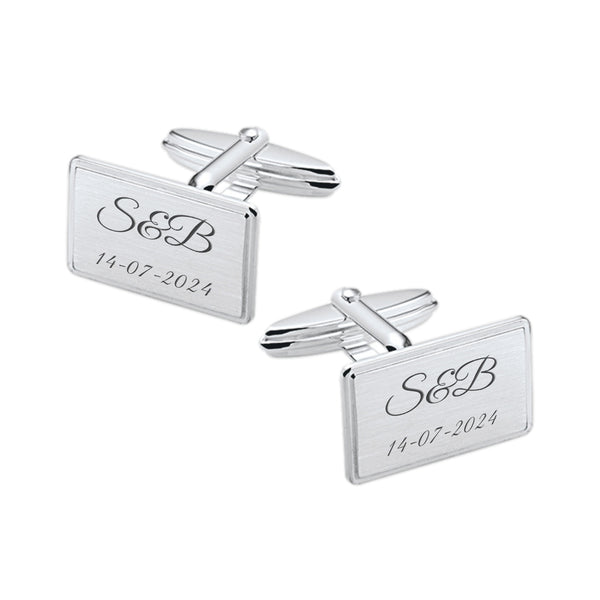 Zilveren Manchetknopen Rechthoek met Datum en Lettergravure - Sterling Zilver