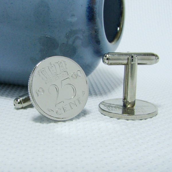 Manchetknopen gemaakt van 25 cent, kwartje 1960