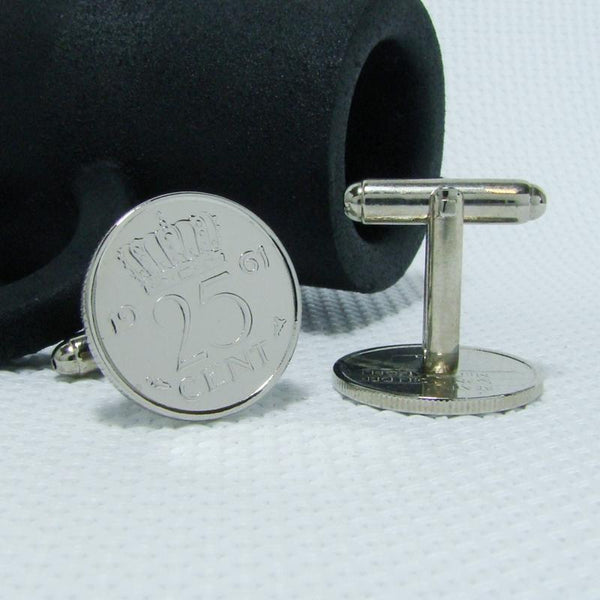 Manchetknopen gemaakt van 25 cent, kwartje 1961