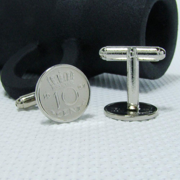 Manchetknopen gemaakt van 10 cent, dubbeltje 1961