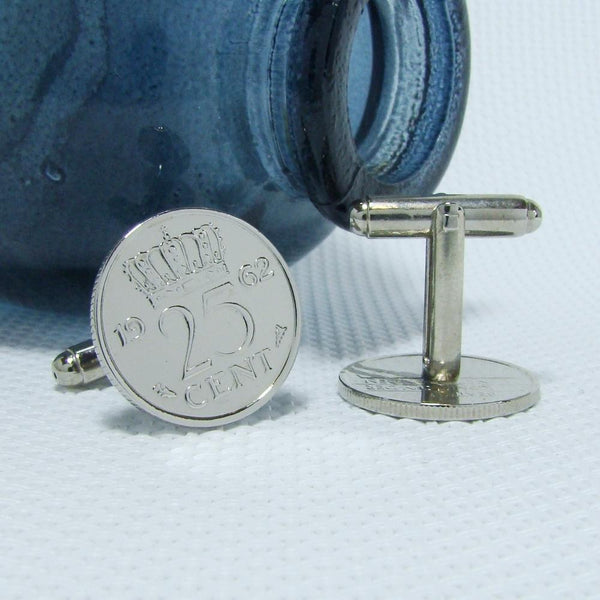 Manchetknopen gemaakt van 25 cent, kwartje 1962