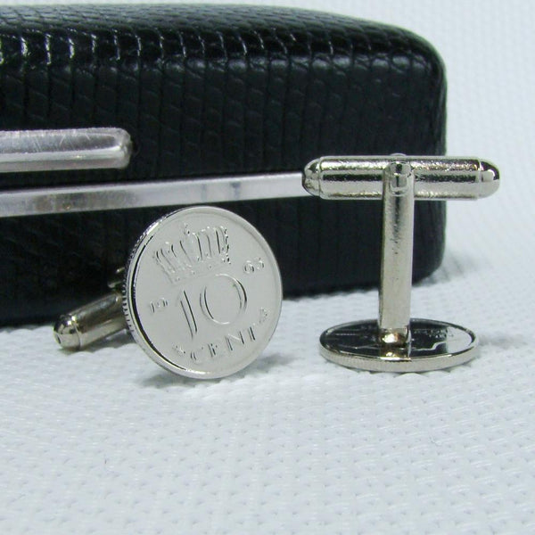 Manchetknopen gemaakt van 10 cent, dubbeltje 1963