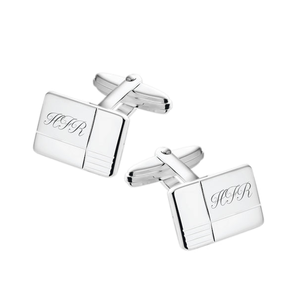 Zilveren Manchetknopen Blokdetails met Lettergravure - Sterling Zilver