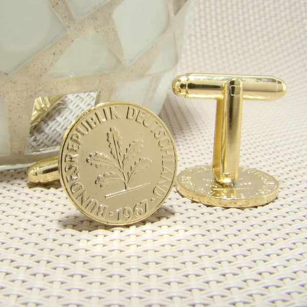 Manchetknopen Duitsland gemaakt van 1 Pfennig 1967