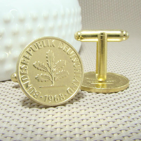 Manchetknopen Duitsland gemaakt van 2 Pfennig 1968