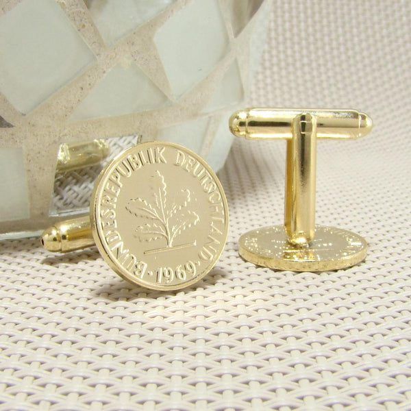 Manchetknopen Duitsland gemaakt van 1 Pfennig 1969