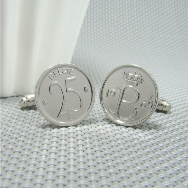 Manchetknopen België gemaakt van 25 Cent 1969