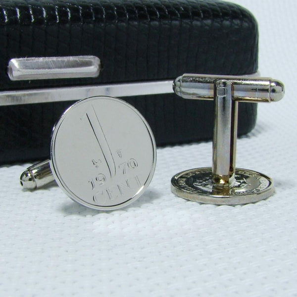 Manchetknopen gemaakt van 1 cent 1970