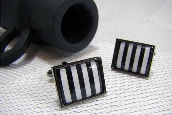 Manchetknopen Zwart Wit Stripes