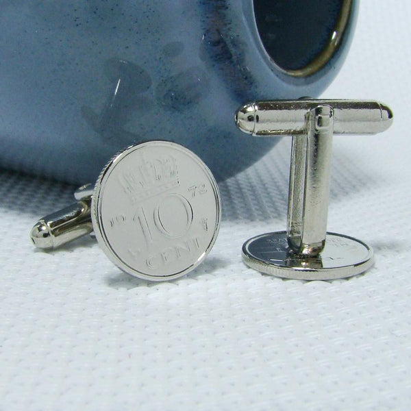 Manchetknopen gemaakt van 10 cent, dubbeltje 1972