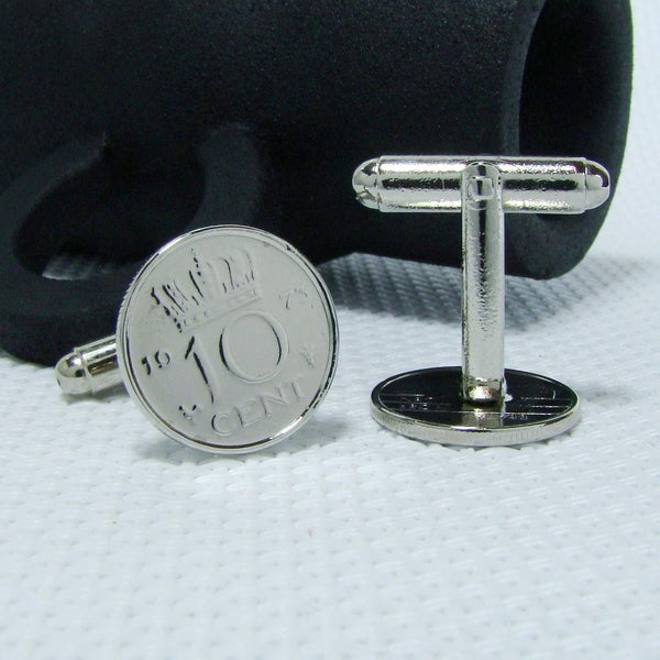 Manchetknopen gemaakt van 10 cent, dubbeltje 1973