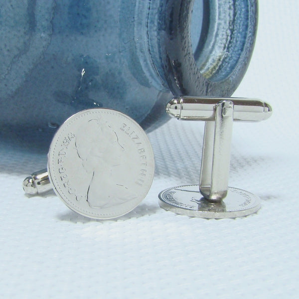 Manchetknopen gemaakt van Engeland Half New Penny 1973