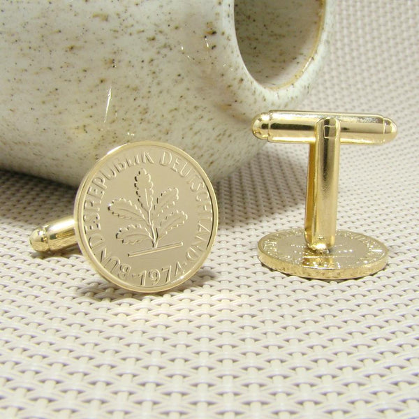 Manchetknopen Duitsland gemaakt van 1 Pfennig 1974
