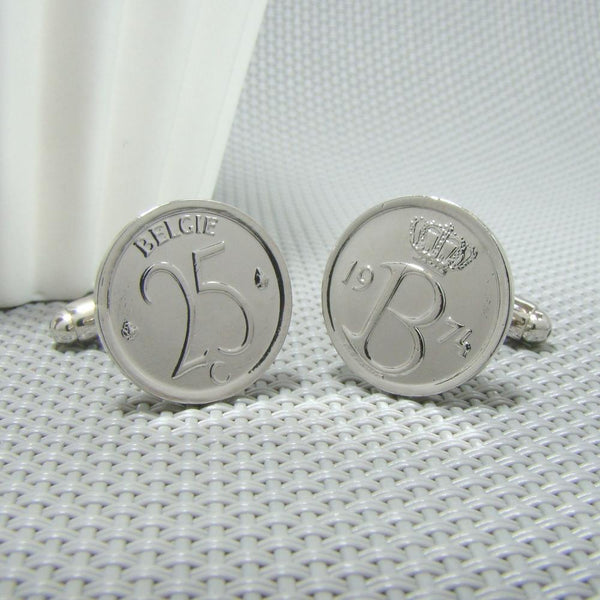 Manchetknopen België gemaakt van 25 Cent 1974