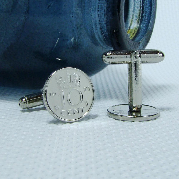 Manchetknopen gemaakt van 10 cent, dubbeltje 1974