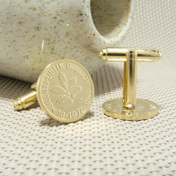 Manchetknopen Duitsland gemaakt van 1 Pfennig 1976