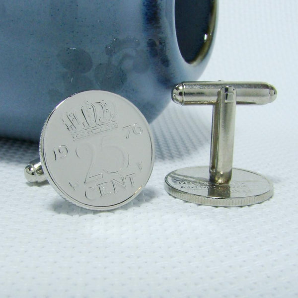 Manchetknopen gemaakt van 25 cent, kwartje 1976