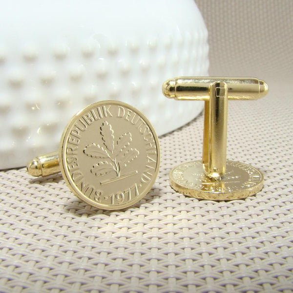 Manchetknopen Duitsland gemaakt van 1 Pfennig 1977