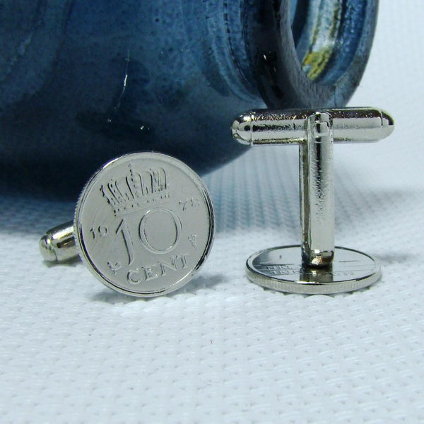 Manchetknopen gemaakt van 10 cent, dubbeltje 1978