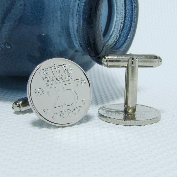Manchetknopen gemaakt van 25 cent, kwartje 1978