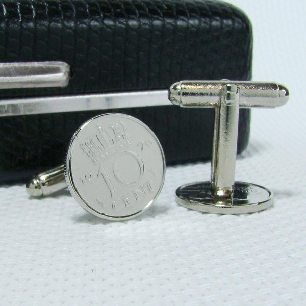 Manchetknopen gemaakt van 10 cent, dubbeltje 1979