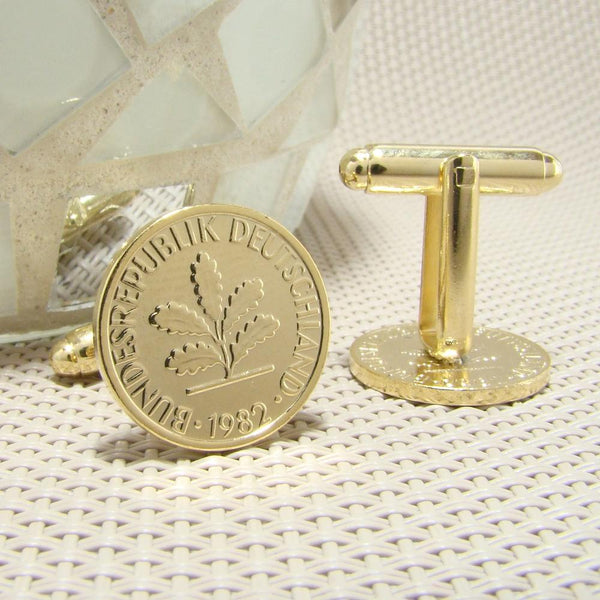 Manchetknopen Duitsland gemaakt van 1 Pfennig 1982