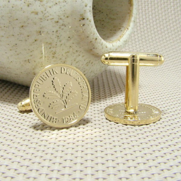 Manchetknopen Duitsland gemaakt van 1 Pfennig 1984