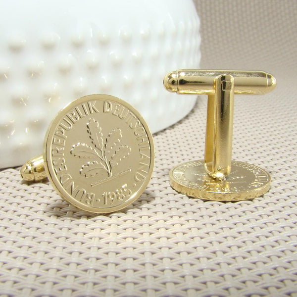 Manchetknopen Duitsland gemaakt van 1 Pfennig 1985