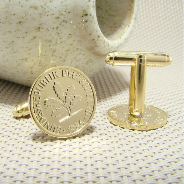 Manchetknopen Duitsland gemaakt van 1 Pfennig 1986
