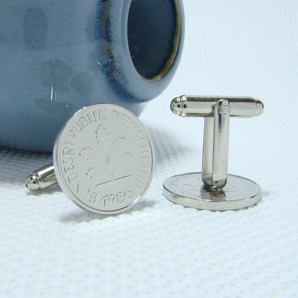 Manchetknopen Duitsland gemaakt van 5 Pfennig 1986