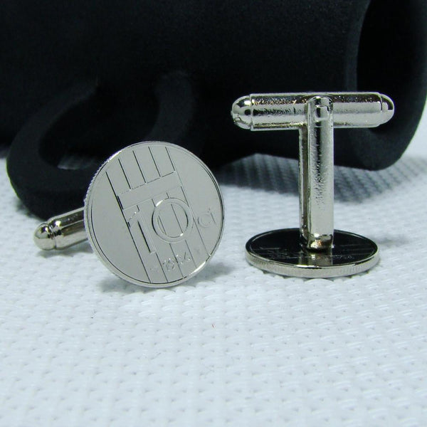 Manchetknopen gemaakt van 10 cent, dubbeltje 1986