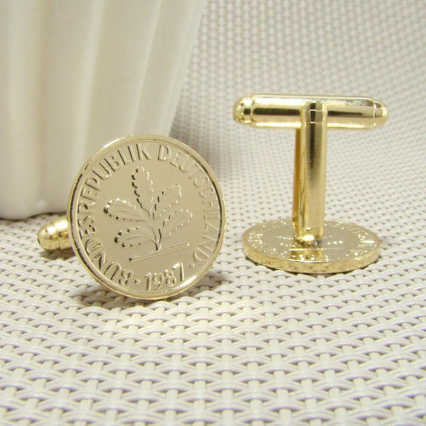 Manchetknopen Duitsland gemaakt van 1 Pfennig 1987