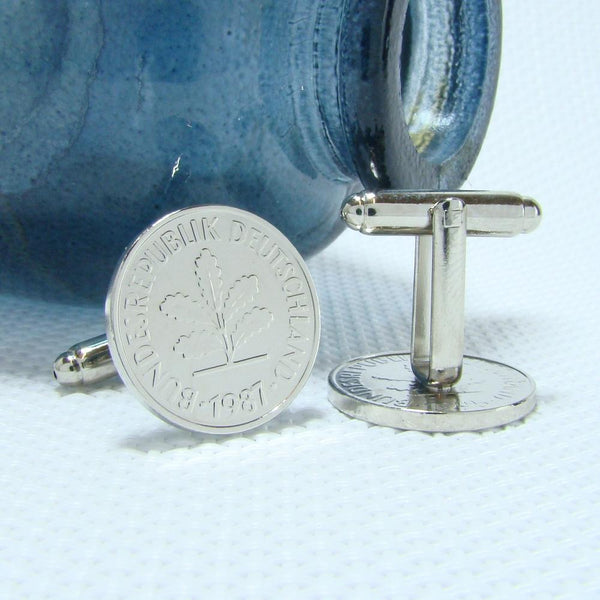 Manchetknopen Duitsland gemaakt van 5 Pfennig 1987