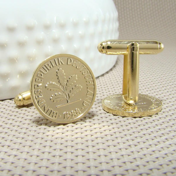 Manchetknopen Duitsland gemaakt van 1 Pfennig 1988