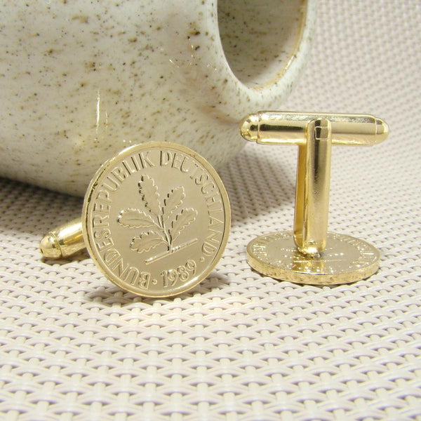 Manchetknopen Duitsland gemaakt van 1 Pfennig 1989