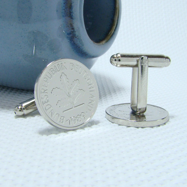 Manchetknopen Duitsland gemaakt van 5 Pfennig 1989