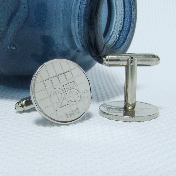 Manchetknopen gemaakt van 25 cent, kwartje 1989