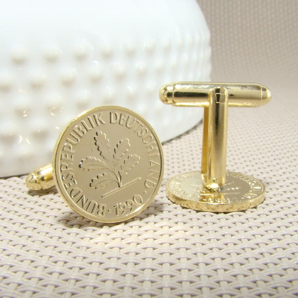 Manchetknopen Duitsland gemaakt van 1 Pfennig 1990