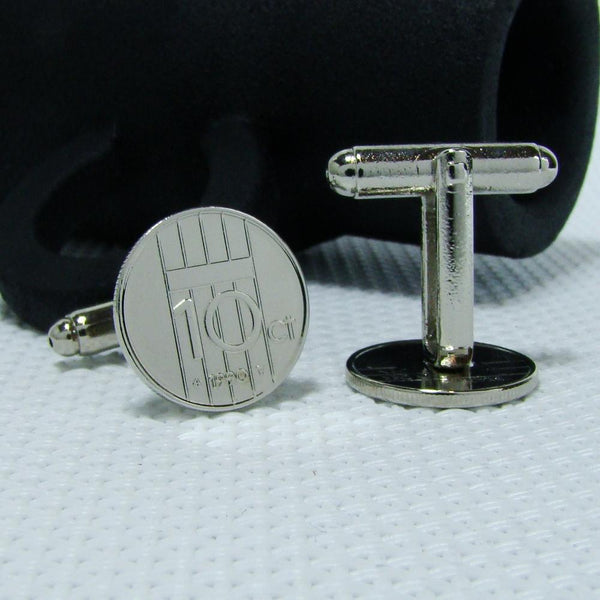 Manchetknopen gemaakt van 10 cent, dubbeltje 1990