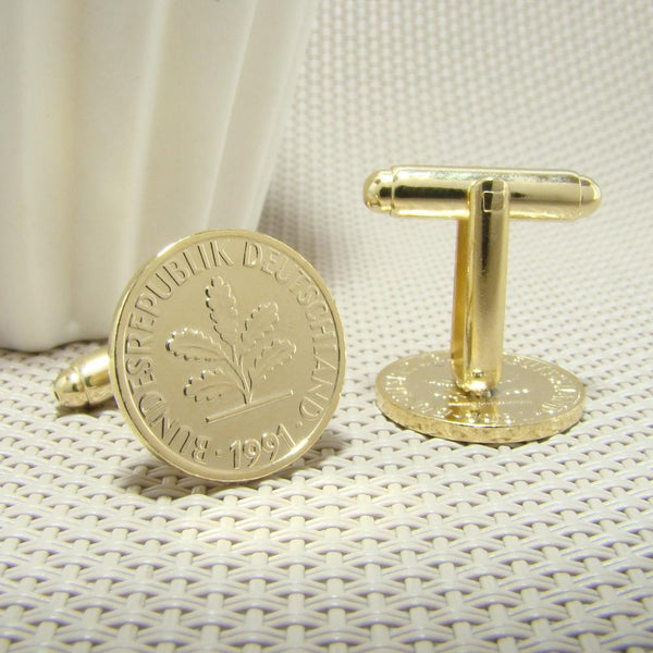 Manchetknopen Duitsland gemaakt van 1 Pfennig 1991