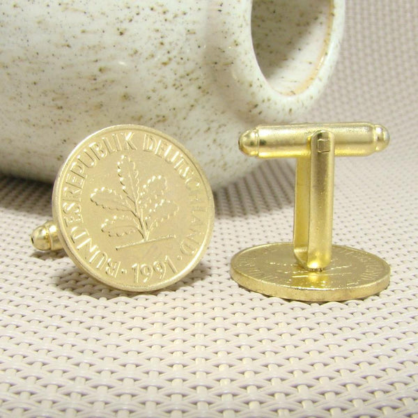 Manchetknopen Duitsland gemaakt van 2 Pfennig 1991