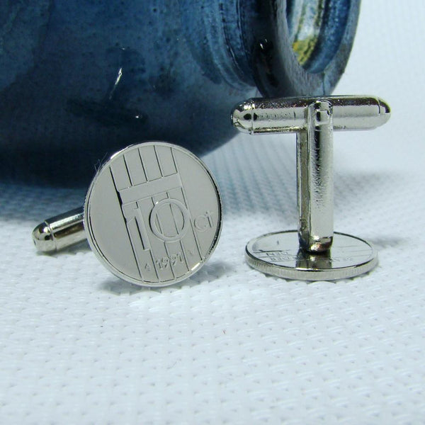 Manchetknopen gemaakt van 10 cent, dubbeltje 1991