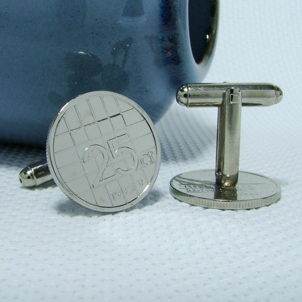 Manchetknopen gemaakt van 25 cent, kwartje 1993