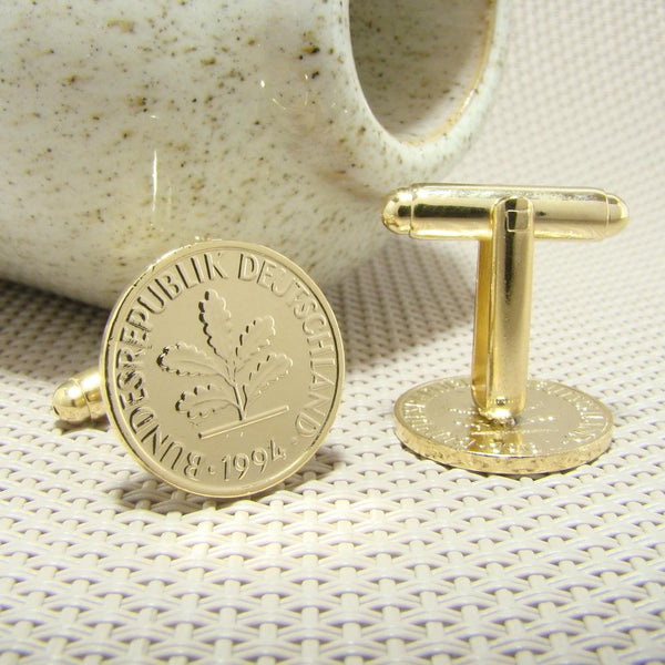 Manchetknopen Duitsland gemaakt van 1 Pfennig 1994