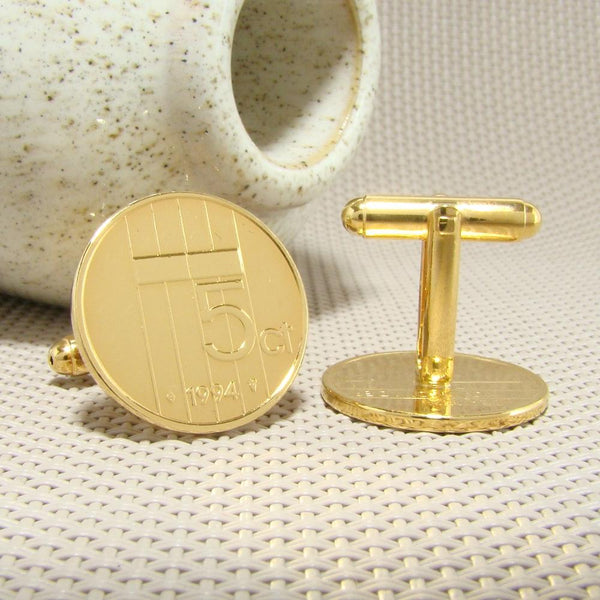 Manchetknopen gemaakt van 5 cent, stuiver 1994