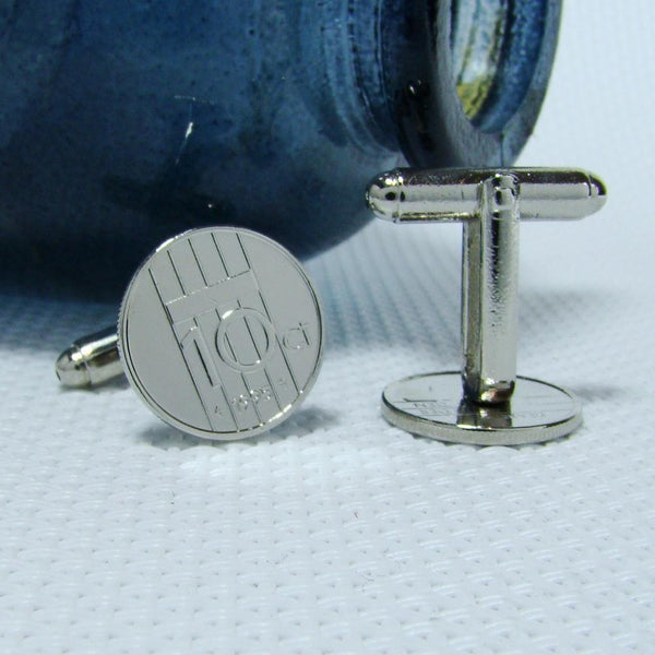 Manchetknopen gemaakt van 10 cent, dubbeltje 1995