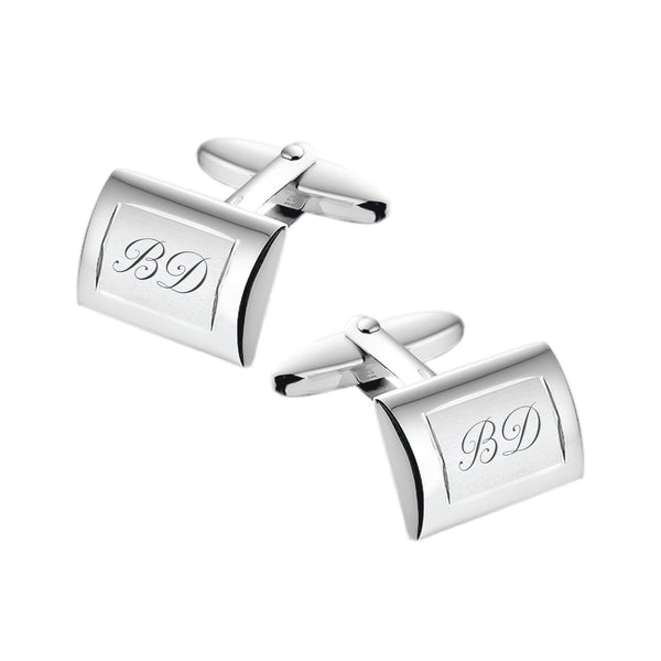 Zilveren Manchetknopen Brede Rand met Lettergravure - Sterling Zilver