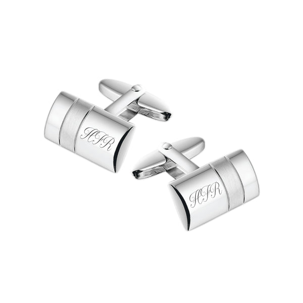 Zilveren Manchetknopen Bol met Banen met Lettergravure - Sterling Zilver